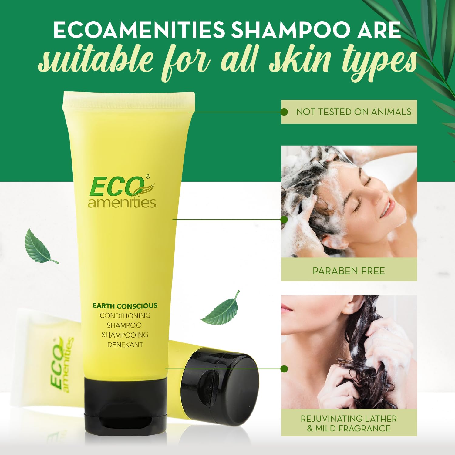 ECO Amenities Travel Size Shampoo and Conditioner Sets - 2 in 1 Hotel Shampoo and Conditioner Supplies for Guests - Refreshing Bulk Travel Size Toiletries - 1 Ounce (30ml), 72 Packs, Green Tea Scent