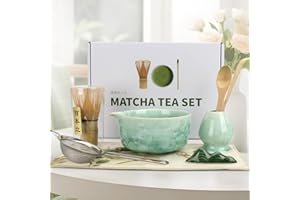Matcha Whisk Set, Ceramic Macha Kit Includes Bowl with Spout, Matcha Whisk and Holder, Bamboo Scoop, Scoop Rest, Sifter and T