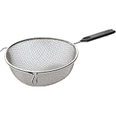 Winco 8" Stainless Steel Mesh Strainer, Bowl, Double Fine Mesh, Stainless | Double fine, Tin-plated steel, Wire handle, Hanging loop, Deep bowl, Great for Draining Pasta, Rinsing Produce and Straining