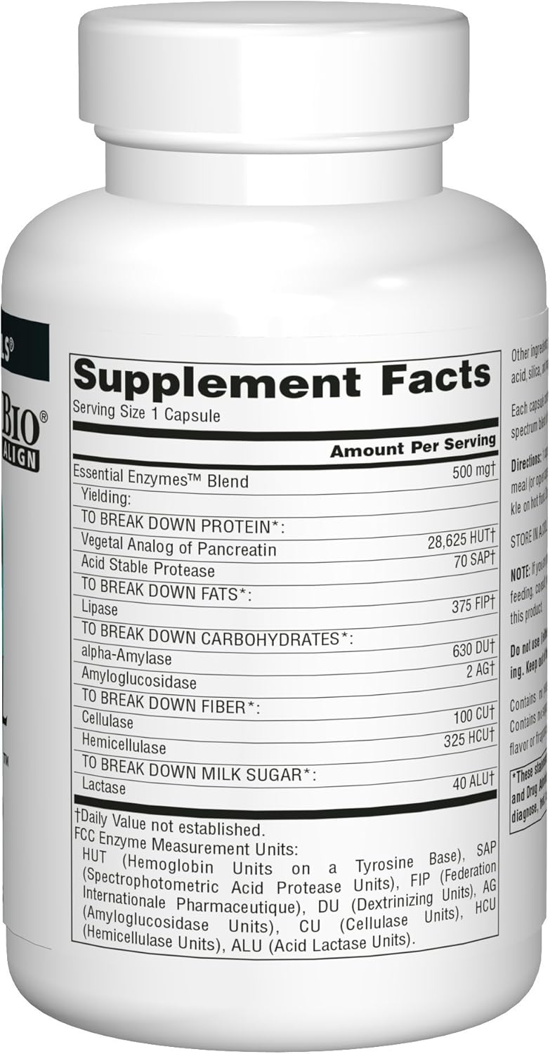 Source Naturals Essential Enzymes 500mg Bio-Aligned Multiple Enzyme Supplement Herbal Defense for Digestion, Gas, Constipation & Bloating Relief - Supports A Strong Immune System - 240 Capsules: Health & Personal Care
