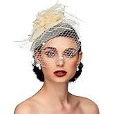 TS Fascinators Hat Tea Party Hat Mesh Floral Feather Hair Clip Women Fascinator Headband with Veil for Wedding Cocktail