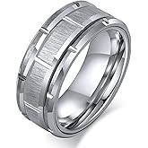 SWOPAN Mens Wedding Bands 8MM Silver/Black Titanium Men's Ring Brick Pattern Grooved Center Wedding Ring Engagement Band Matte Brushed Finish Polished Beveled Edge Comfort Fit Jewelry Gifts Size 6-13