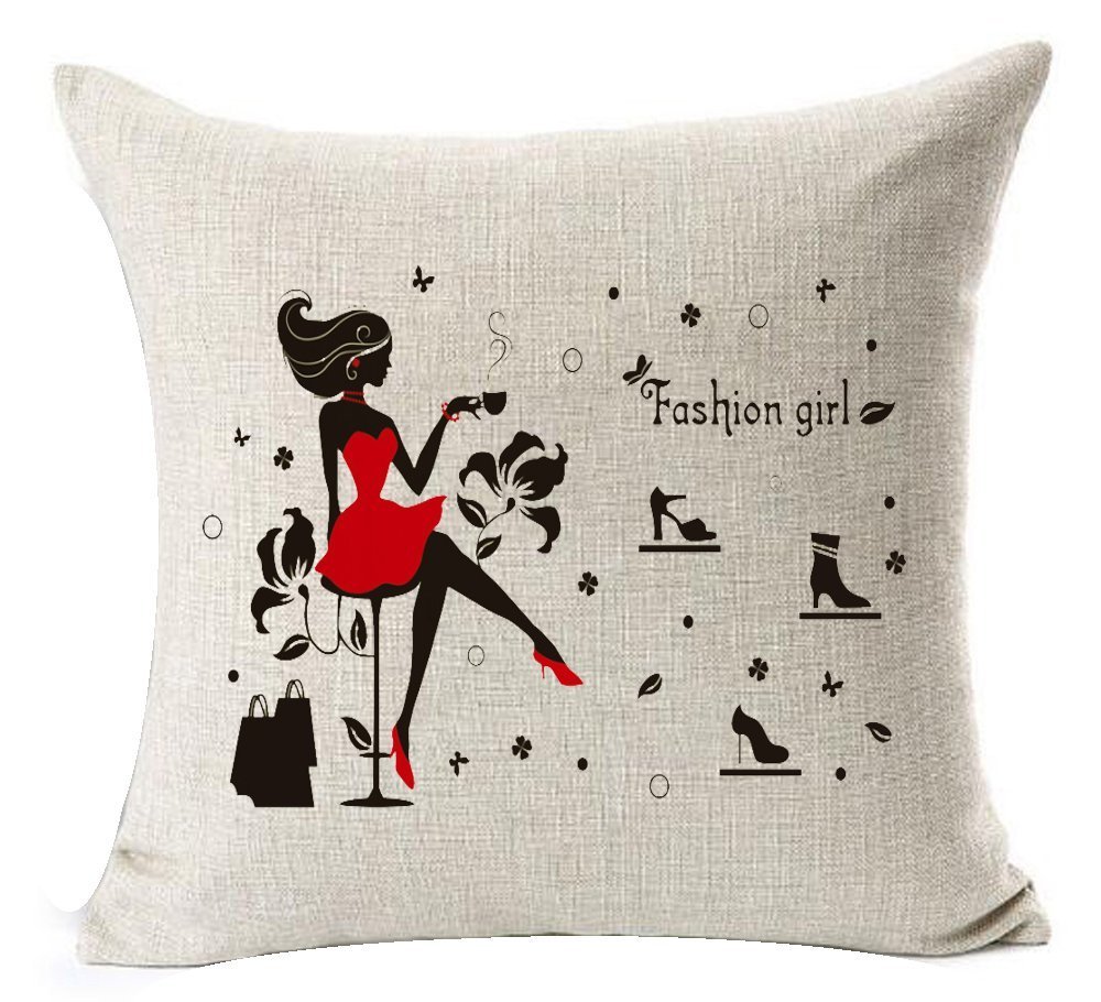 Best bless gifts to friends Fashion girl with High heels Throw Pillow Cover Cushion Case Cotton Linen Material Decorative 18 "x18'' Square (1)