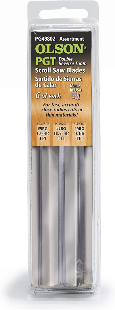 Olson SA4980 Assorted Double Reverse Tooth Scroll Saw Blades 18 Pack Carbon