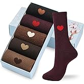Corlap Women's Cute Cotton Crew Athletic Running Socks - Ankle High, Novelty Fun Heart Design 5-Pairs (Gift Box)