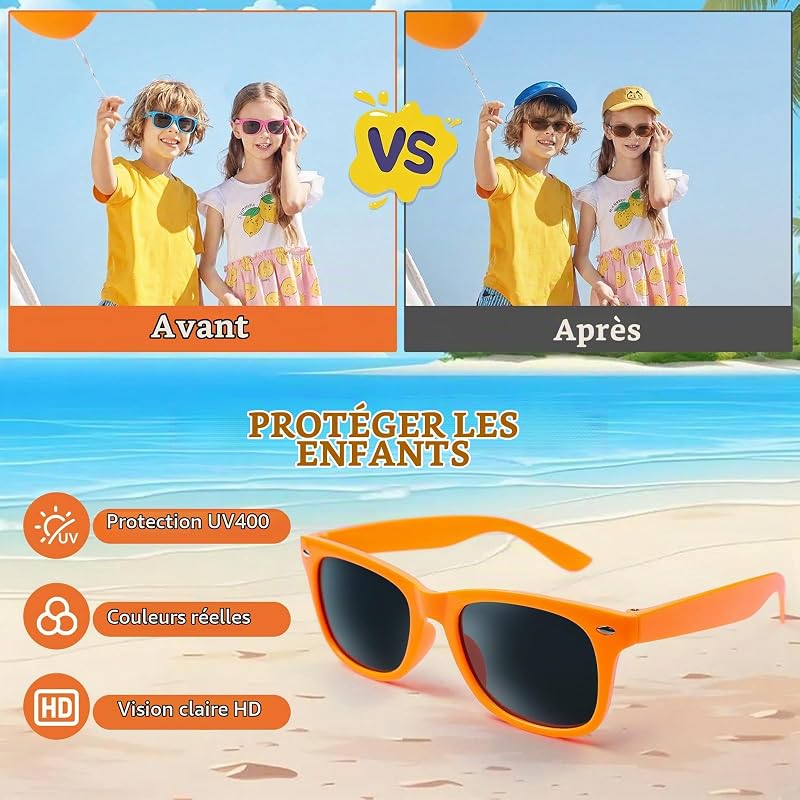 lunette de soleil enfant，Lunettes de soleil couleurs néon, 24 pièces pour enfants, cadeaux de fête, pour hommes et femmes, pour l’été, plage, piscine, anniversaire et extérieur
