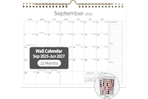 KURAOYAN Calendar 2025-2027 22 Monthly Wall Calendar Runs from September 2025 until June 2027 Spiral Binding Hanging 11.5" x 14.7" Thick Paper with Julian Dates and Block for School Office（Simplicity）