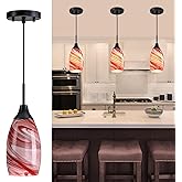 Viinew Mini Glass Pendant Light,3-Pack Handblown Burgundy Marble Art Glass Hanging Light 4.72" Oval Ceiling Hanging Light Fix