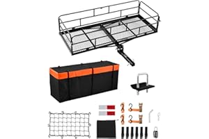 VEVOR 60" x 24" x 14", Hitch Cargo Carrier, 500 lbs Capacity Hitch Cargo Carrier with Cargo Net & Waterproof Cargo Bag, Folding Hitch Mount Cargo Carrier with Reflective Reminder, Fit for SUVs
