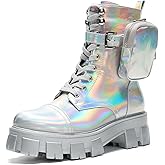 Cape Robbin Women's Combat Boots - Ankle Booties with Side Zipper, Pouch, Chunky Platform & Lace-Up Design (Monalisa)