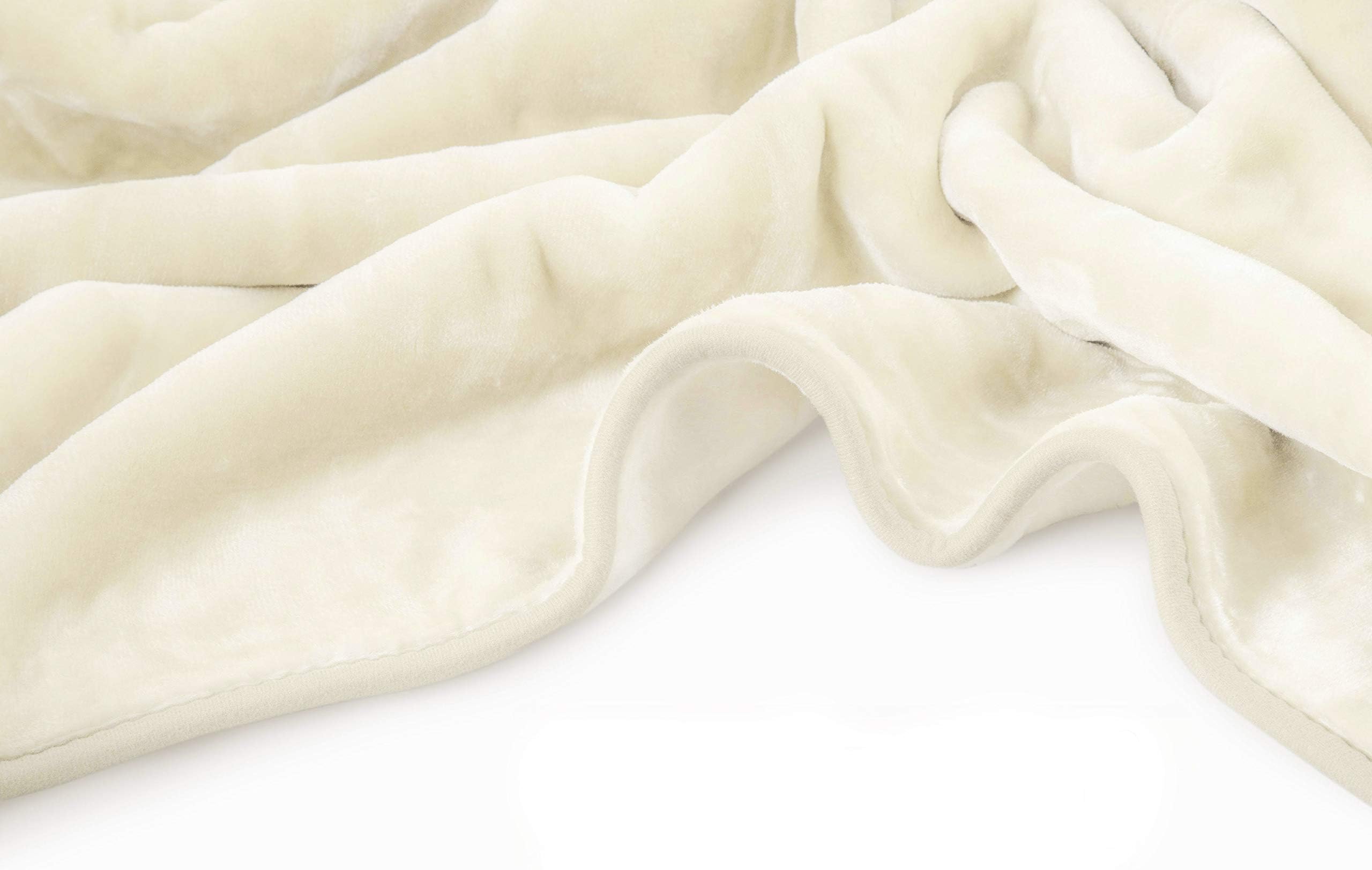 VIVALON Solid Color Ultra Silky Soft Heavy Duty Quality Korean Mink Reversbile Blanket 8 lbs Queen Marshmallow Cream