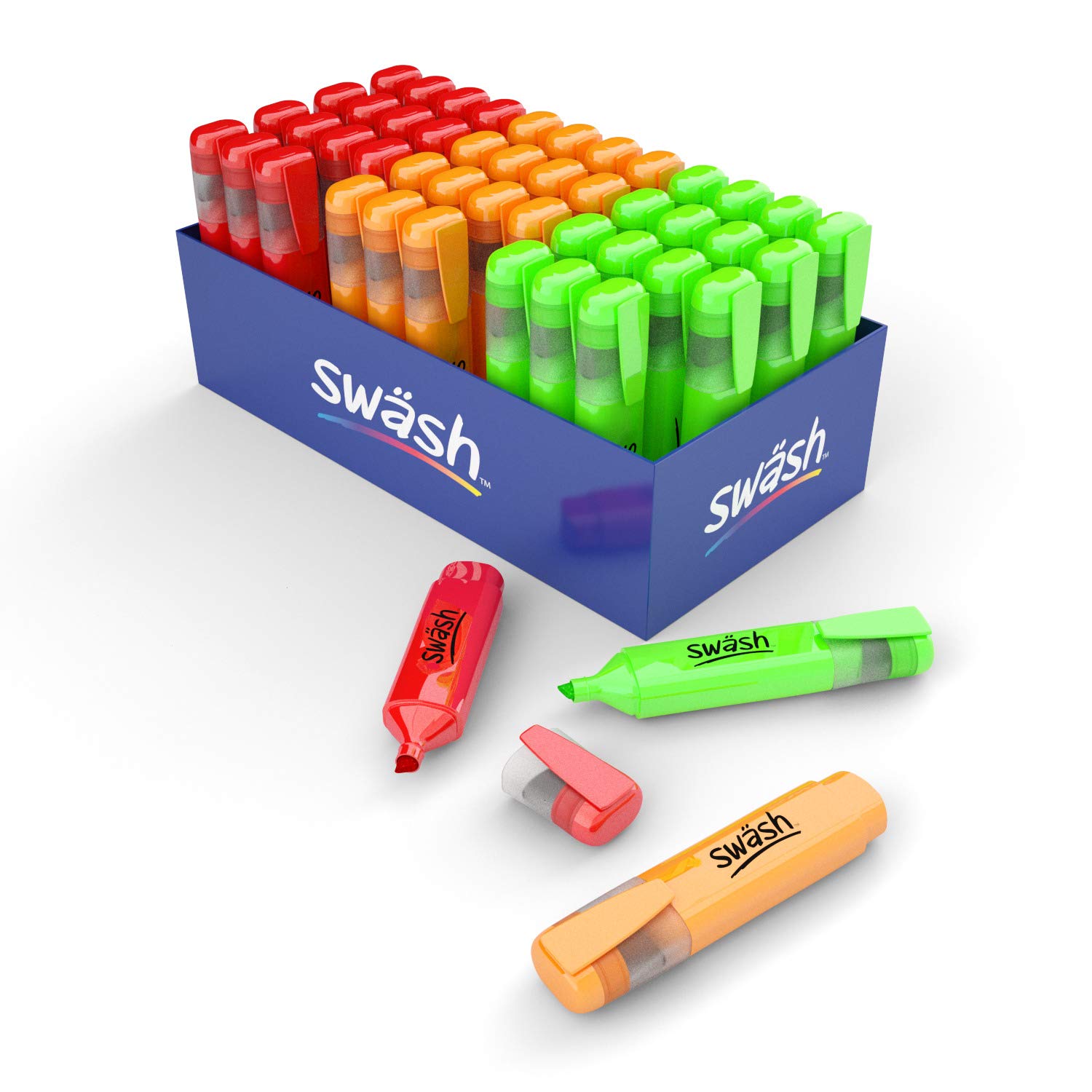 Swäsh HLP48T Premium Highlighter Pens for Schools and Students – Wedge Tip – Traffic Light Colours (48 Pack of Markers)