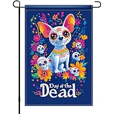 BlissYard Day of the Dead Garden Flag 12x18 Inch Chihuahua Dog Yard Decor | Double sided polyester, chihuahua sugar skull artwork, festive porch yard lawn display