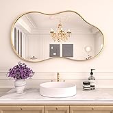 WEER Irregular Wall Mirror, 20x36 inch Gold Asymmetrical Wall Mounted Mirrors Decorative, Abstract Wavy Aluminum Alloy Frame for Bathroom, Bedroom, Living Room, Entryway