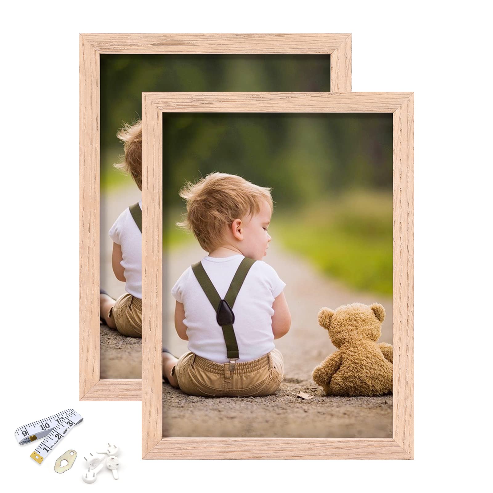 Photo 1 of 5x7 Picture Frame, OAK Wood Photo Frame with Perspex Glass for Vertical or Horizontal Tabletop Wall Display for Photos, Paintings, Posters, Artwork, Birthday Christmas Gift, Set of 2