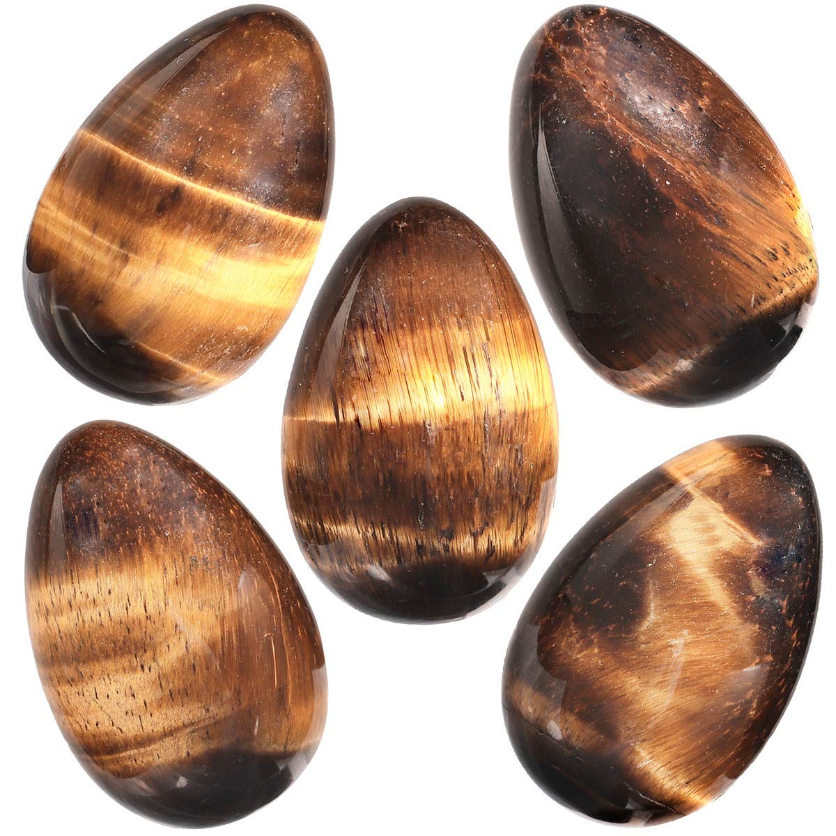 Nupuyai 5pcs Tiger's Eye Crystal Egg Pocket Stones Set for Anxiety Healing, Polished Carved Worry Stones for Chakra Reiki Meditation