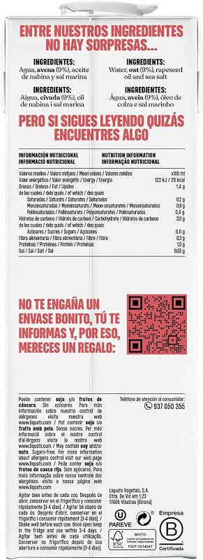 Bebida de Legumes de Aveia Barista sem Açúcar, Pacote de 6 x 1L