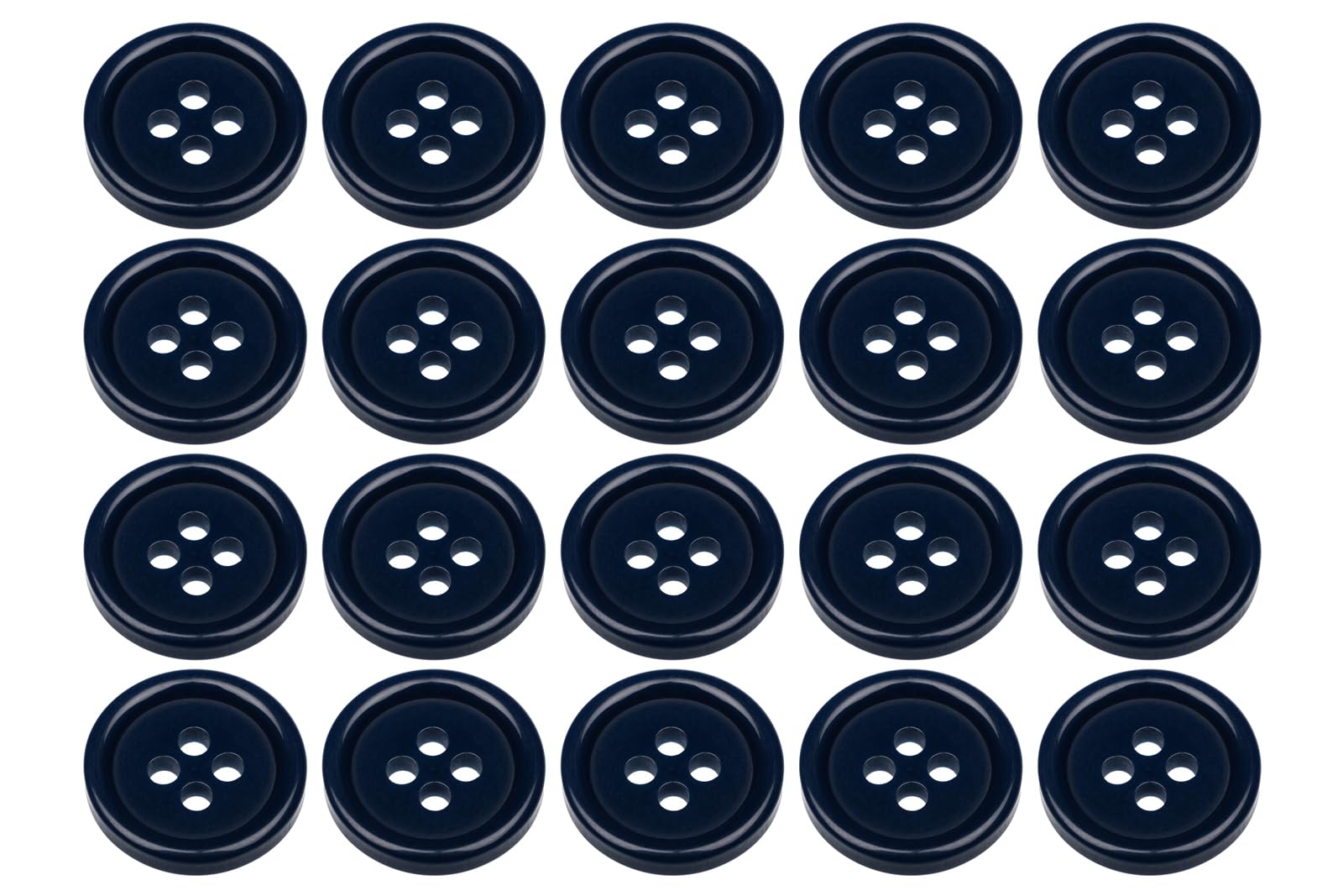Pack of 20 Dark Blue 15mm Round Sew On Plastic Buttons for Skirts Trousers Flat 4 Holes 24L