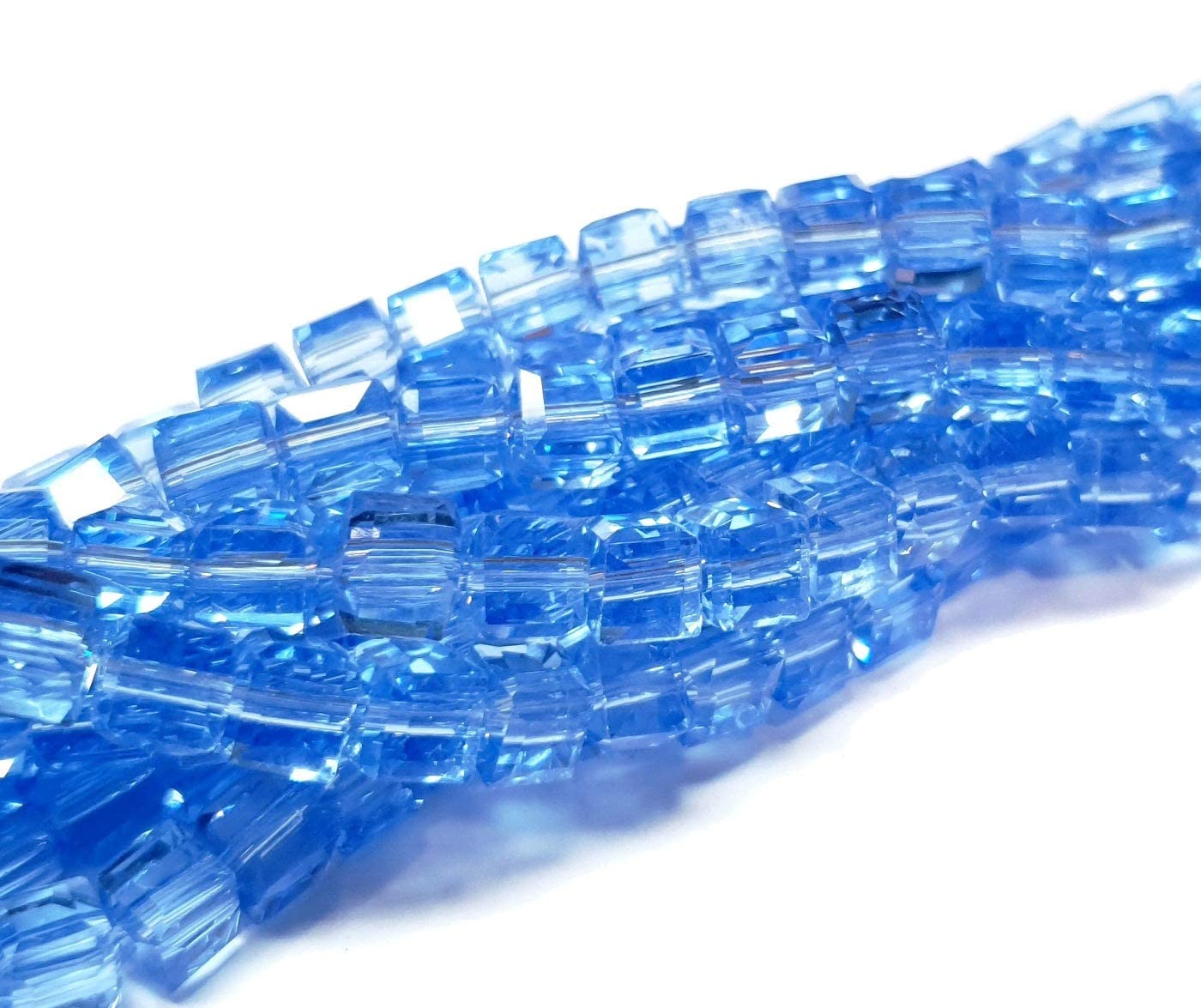 Bohemian Crystal Beads 4 mm and 6 mm Set Cube Faceted Czech Beads Glass Cut Beads Spacer Beads Print Beads Assorted Colours (Blue, 4 x 4 x 4 mm 25 Pieces)