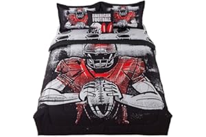 qjmiaofang Football Comforter Set 6Pieces Boys American Football Bedding Set Twin Size for Kids Teens Sports Themed Bed in A Bag American Football Player Bedding Set with Black Football Sheet for Home