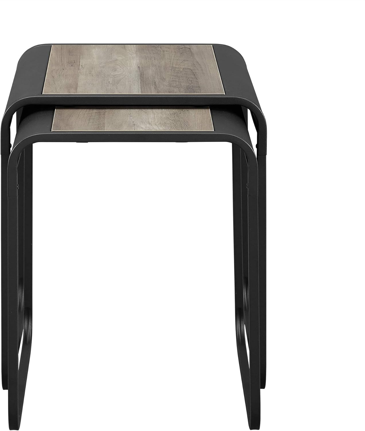 Walker Edison Furniture Company Curved Metal Frame Nesting Side Accent Set Living Room Storage End Table, Grey Wash: Furniture & Decor