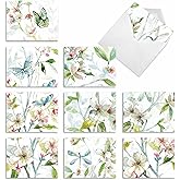 The Best Card Company - 10 Boxed Note Cards with Flowers - Blank Assorted Floral Notecards Bulk (4 x 5.12 Inch) - Dogwood Days M6592OCB