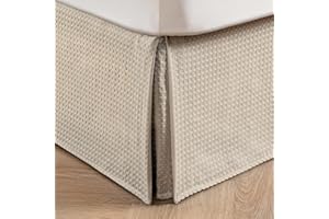 MIYE Pleated Waffle Weave Bed Skirt, Tailored Dust Ruffle 12 Inch Drop Easy Fit, Machine Washable,No Split Corners (Beige, Queen - 12" Drop)