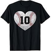 Baseball Number 10 Distressed Heart Design For Baseball Moms T-Shirt
