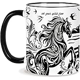 Horse Mug 11 Oz Horse Gifts Valentines Day Birthday Gifts for Women Men, Black and White Boho Mug Equestrian Gift Birthday Gift, Graduation Gift for Women Men, Ceramic Cup Microwave & Dishwasher Safe