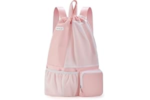 BAVELOE Swim Bag with Wet Pocket, Mesh Drawstring Backpack for Beach, Swimming, Snorkeling, Pool, Gym for Women Men