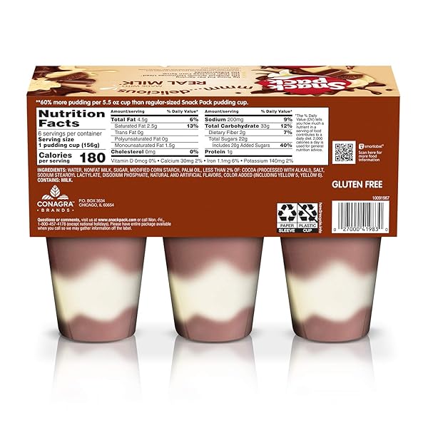 SNACK PACK PIE PUDDING CUPS, CHOCOLATE AND VANILLA, 33 OZ (6 CT)