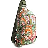 Vera Bradley Women's Featherweight Lorman Sling Backpack, Leaf Me Not Paisley, One Size