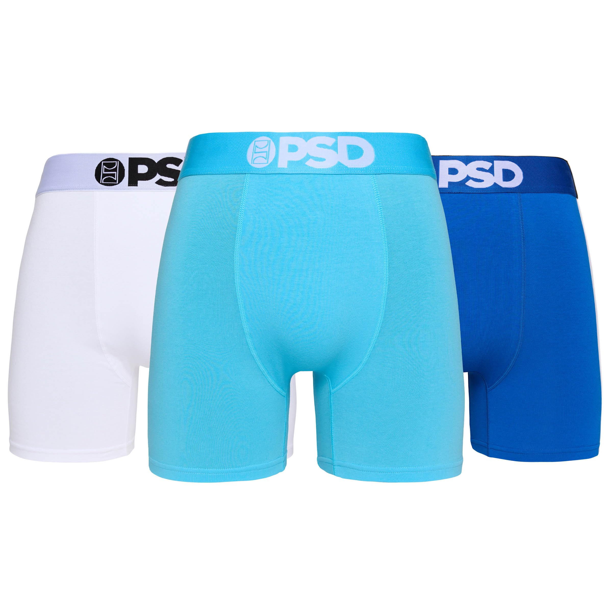 Photo 1 of PSD Underwear Mens Boxer Briefs - Solid Sky 3 Pack, 5 Inch Inseam, Moisture-Wicking, Boxer Briefs for Men Pack, Large