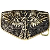 KLAMRA Archangel Michael solid brass belt buckle, Larger size cowboy buckle, Warrior and God's people protector San Miguel accessory
