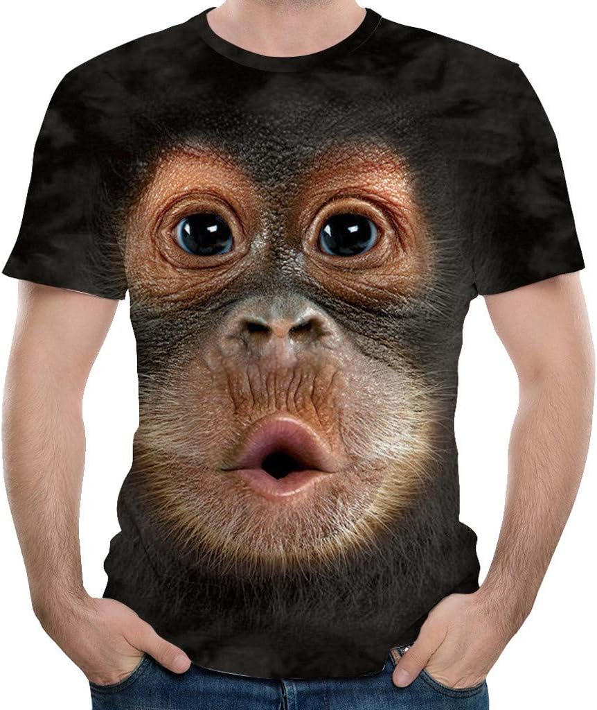Summer Men T-Shirt 3D Monkey Print Slim Short Casual Sleeve Muscle Tops O-Neck Pullover Blouse