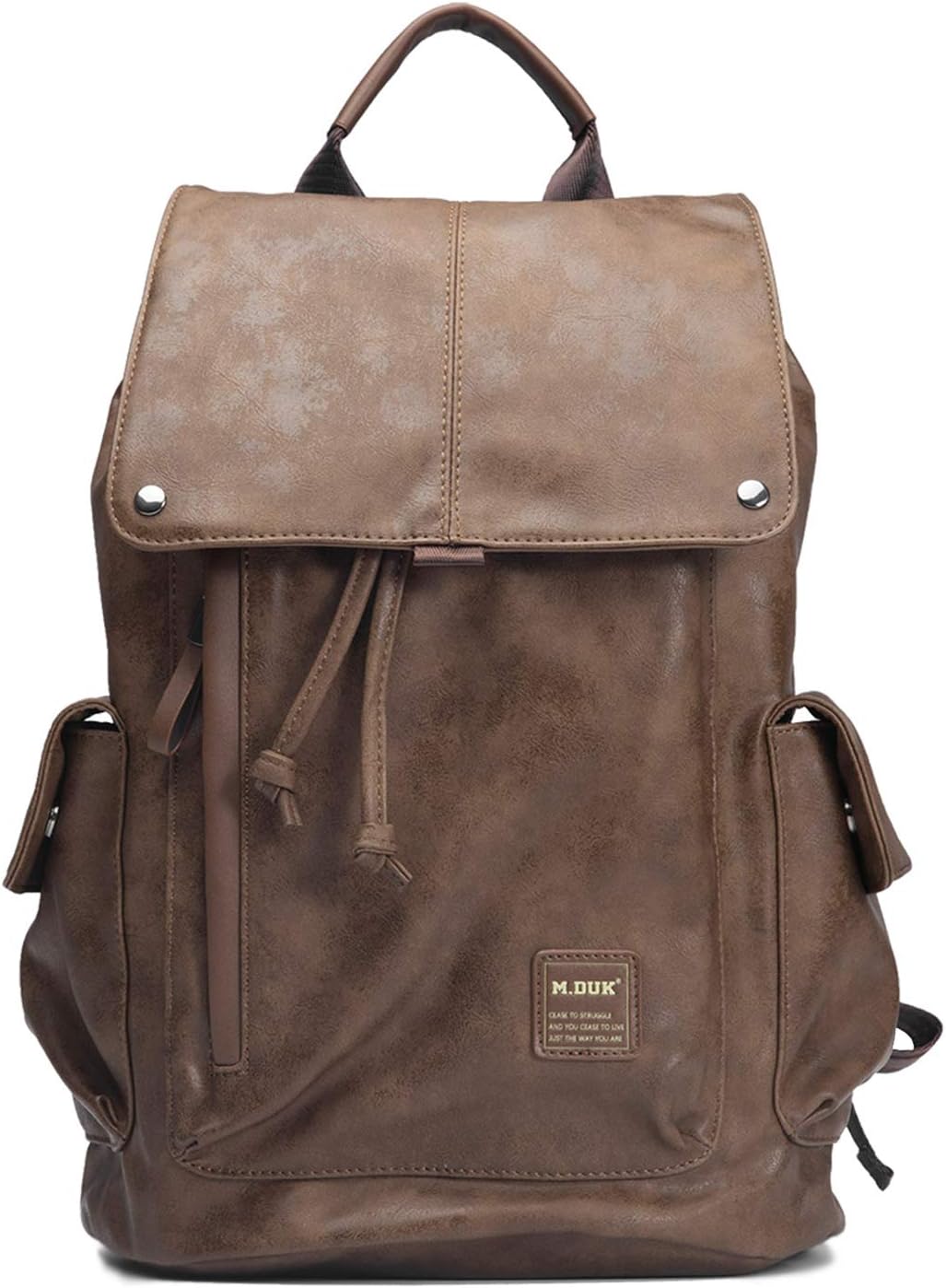 Leather Backpack, FIXM Vintage PU Leather Laptop Backpack with Multiple Pockets, 17.7×15.7×1.8" Comfortable & Durable Shoulder Bag for Men, Perfect for School, Casual, Business & Travel - Brown#4