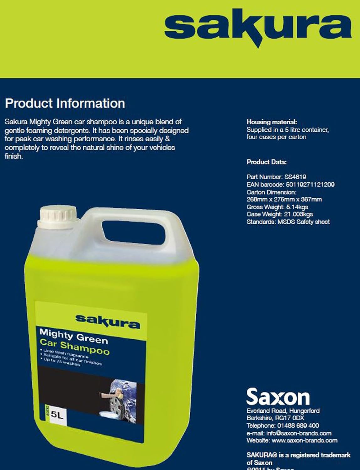 Sakura 5L Mighty Green Car Wash Shampoo SS4619 - For All Vehicle Paint Finishes - 75 Washes (Packaging may vary) - Image 4