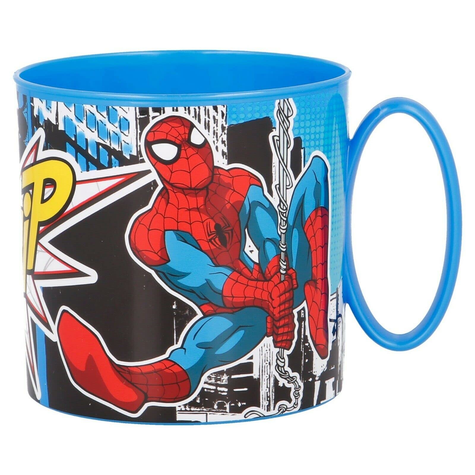 Kids Character Cute Mini Mug 265ML Drinking Re-Usable Plastic Cup Microwave Safe (Spiderman Street)