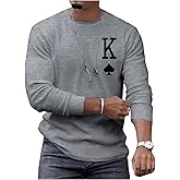 SOLY HUX Men's T Shirts Playing Card Graphic Print Long Sleeve Round Neck Tee Tops