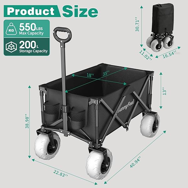 SUNNYFEEL 330LBS WAGONS CARTS FOLDABLE WITH EXTENDED TAILGATE,HEAVY DUTY COLLAPSIBLE FOLDING WAGON CARTS WITH WHEELS,LIGHTWEIGHT FOLD UP WAGON CART FOR OUTDOOR CAMPING BEACH GARDEN GROCERY(BLUE)