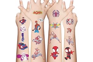 XYLL 10 Sheets Spiderman Temporary Tattoos for Kids, Cool Birthday Party Favors, Cute Cartoon Decoration Sticker Gifts for Teen Girl Boys Home Activity Class Prizes Carnival Christmas Rewards