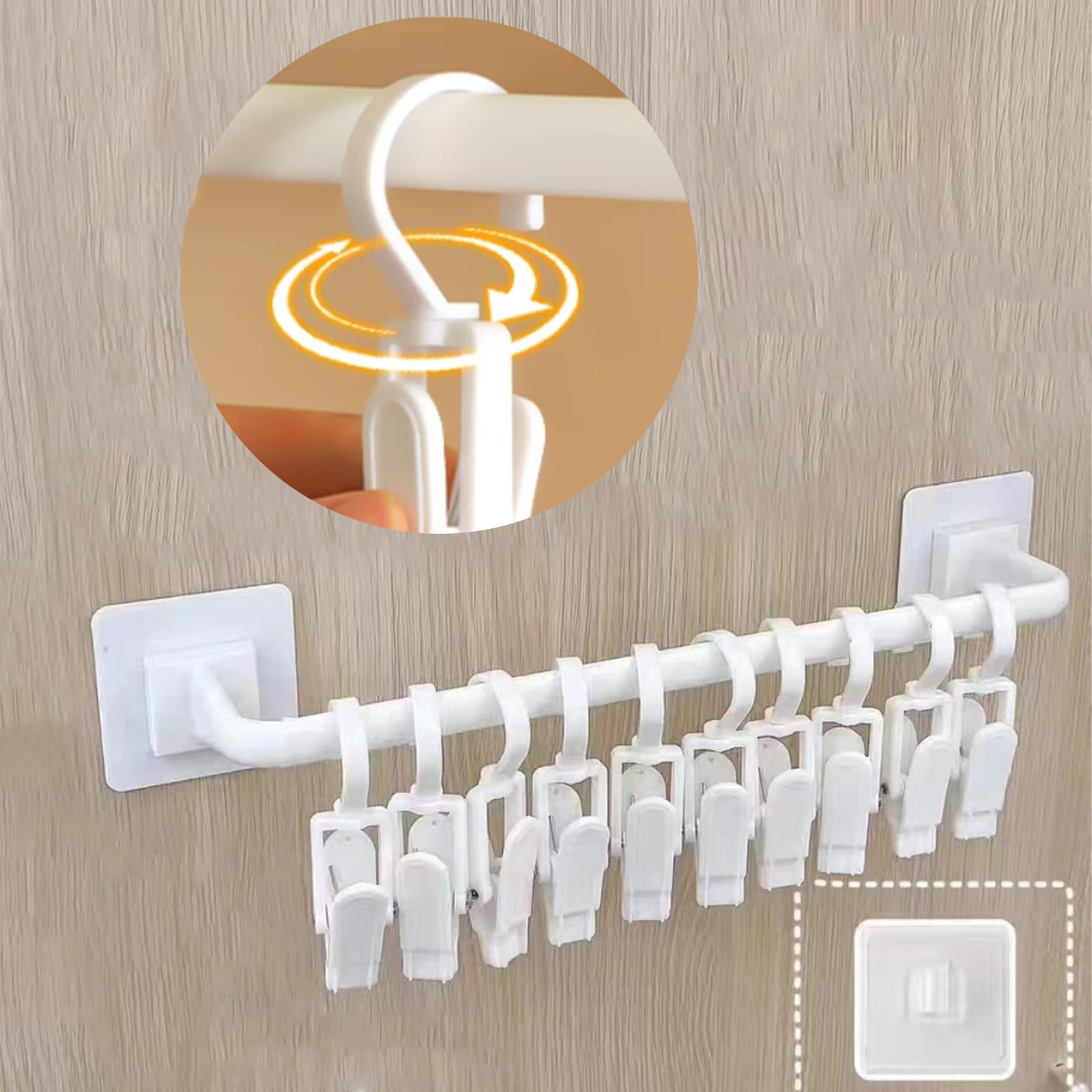 Photo 1 of HGYZE Kid Pants Hanger Organizer with 10 Clips: Plastic Baseball Cap Display Holder, White Closet Rail Wall Mounted Door Rack for Drying Baby Socks, Cloth Diapers, Towel, Hats, Toddler Leggings