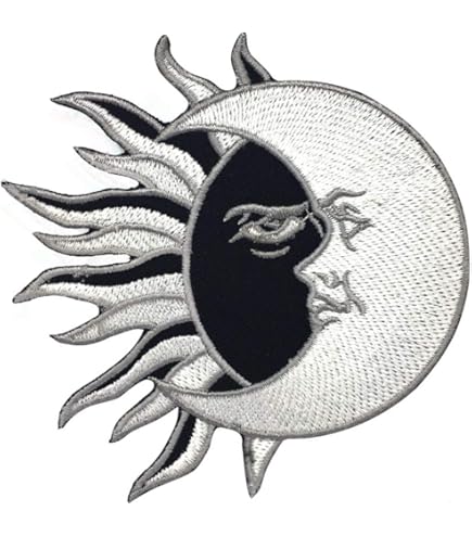 Sun & Moon Embroidered Iron-On Patch - Sew On Transfer, Applique, Badge For Jackets & Bags