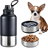 Cibaabo Insulated Dog Water Bottle with 2 Bowls, 32oz Travel Stainless Steel Double Wall Thermos, Portable Pet Dispenser, Gifts for Puppy Small Medium Dogs Walking Hiking and Camping