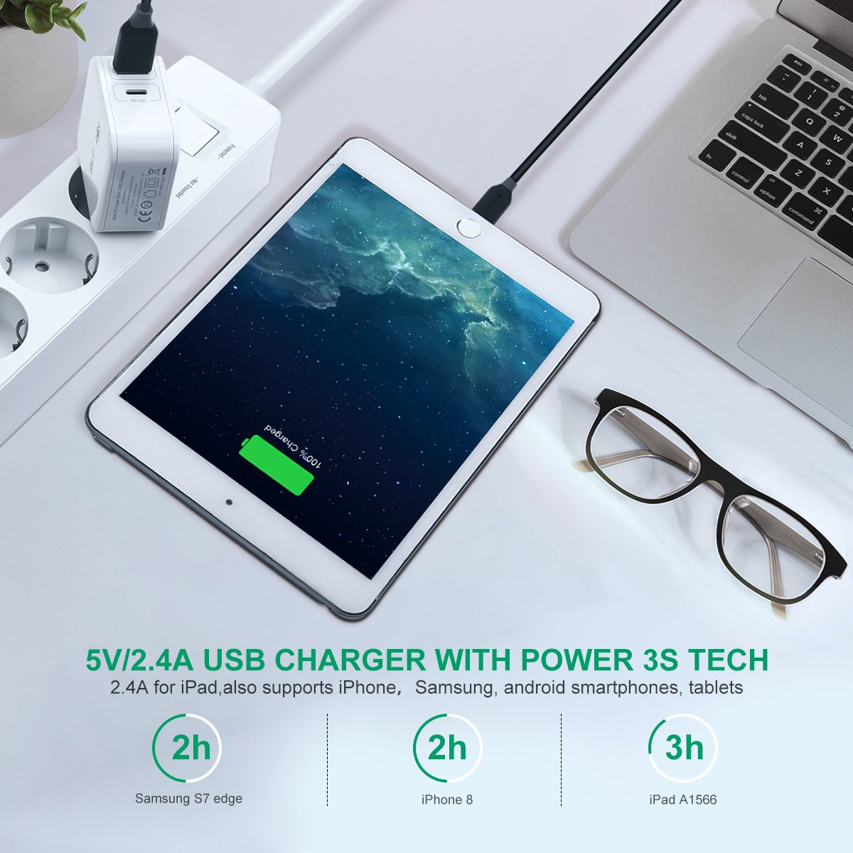 USB C Ladegerät mit Power Delivery, BlitzWolf QC3.0 30W 2-Port (Typ C PD & 5V 2.4A) USB Netzteil Typ C PD Ladegerät für iPhone X / 8/7/6 / 6S / 5S, Samsung Galaxy S9 / S8 / S8 Plus, Huawei P9 / Mate 9, HTC, LG, Xiaomi, iPad, Tablet (Weiß)
