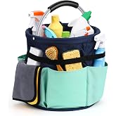 17L Cleaning Supply Caddy with Handle for Cleaning Supplies Organizer | Portable Foldable Storage Bucket|6 Pockets|600D Oxford| Anti-Fall Elastic Straps for Home,Garden,Camping|Blue