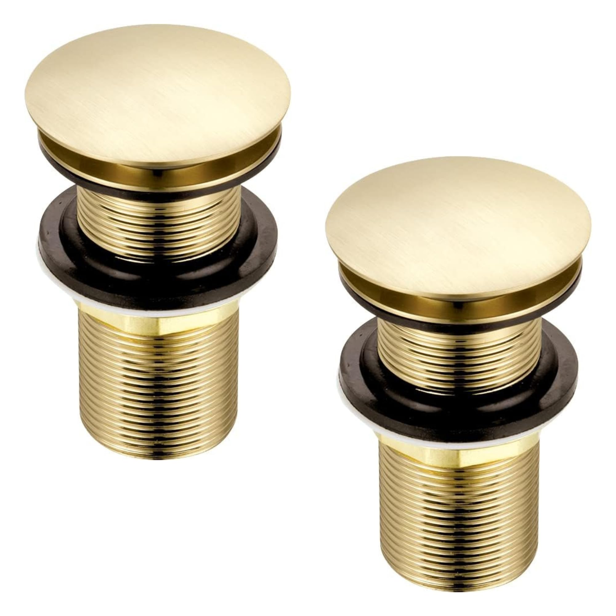 Xcel Home 2x Brushed Gold Unslotted Basin Waste | Dome Shaped Click Clack Replacement Pop Up Brass Polished Bathroom Sink Plug