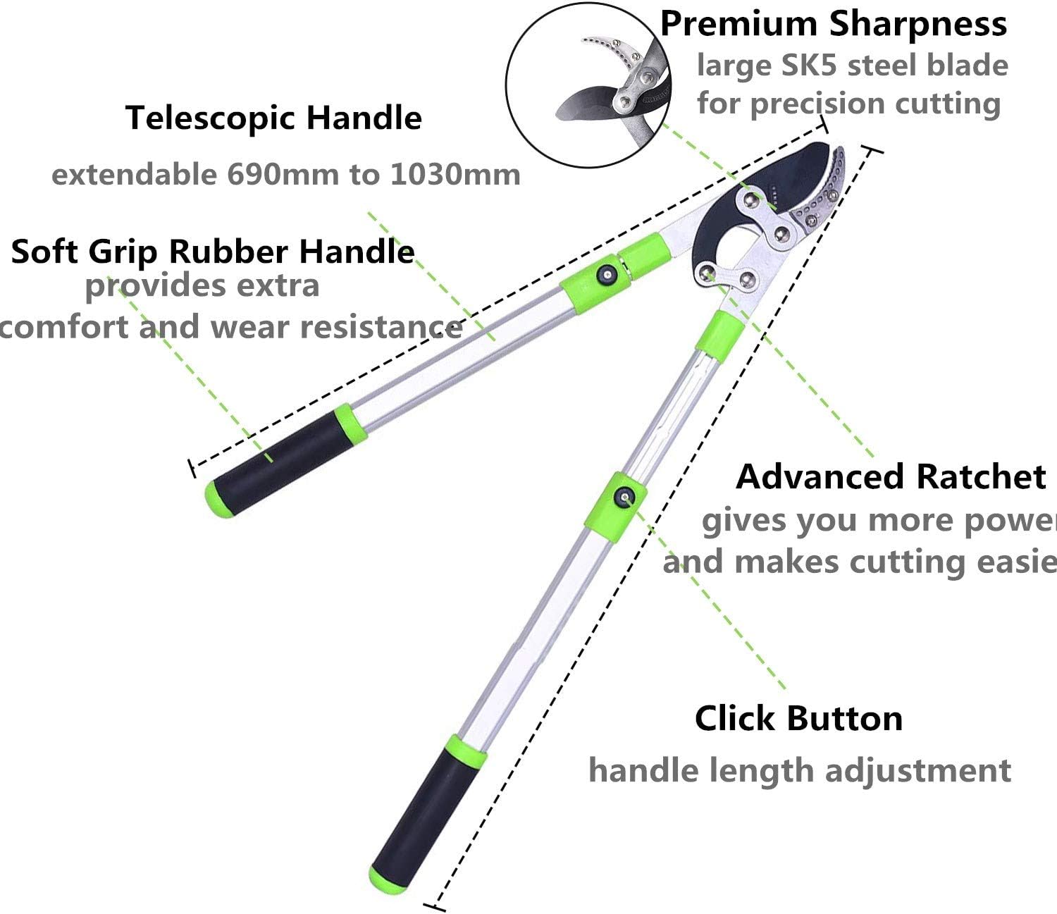 Namotu Telescopic Anvil Garden Tree Loppers Heavy Duty Ratchet Lopper