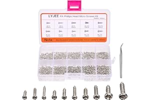 LYJEE 1000Pcs mini Screw kit M1 M1.2 M1.4 M1.7 Phillips pan Head Micro Screws Self-Tapping Electronic Small Metric Screw PA Nickel-Plated