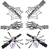 Halloween Hair Clips for Women Girls Gothic Sparkling Rhinestone Skeleton Hand Bone Claw Hairpins Horror Spider Web Hair Barrettes Halloween Party Masquerade Cosplay Accessory (colorful rhinestone)